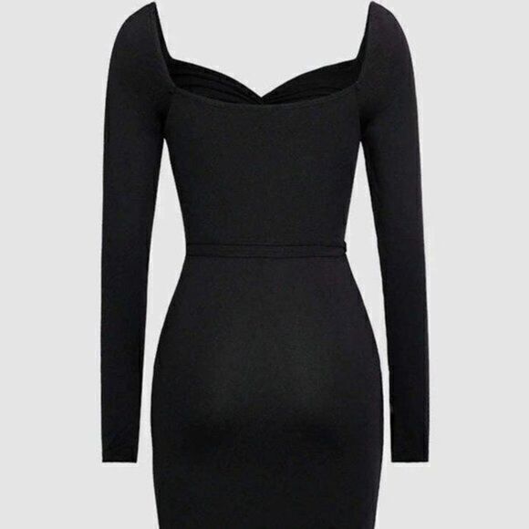 Micas Tie Waist Twisted Front Mini Black Dress Size Large — image 3 of 8